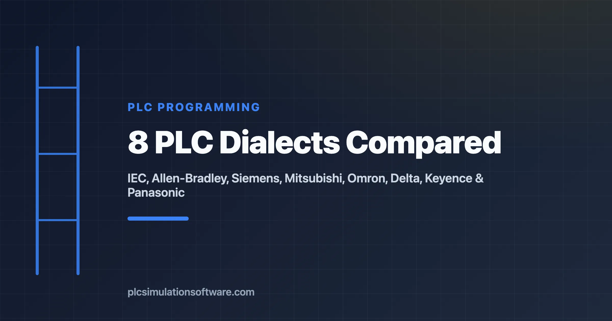 8 PLC dialects compared — IEC, Allen-Bradley, Siemens, Mitsubishi, Omron, Delta, Keyence and Panasonic